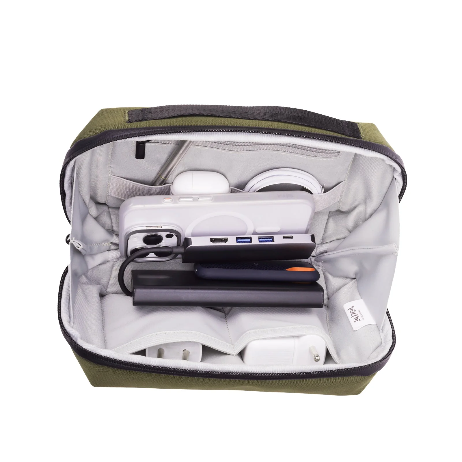 TEKNE Gadget Organiser | Water-Resistant Tech Pouch with Multiple Compartments | Olive Green | Travel-Friendly  - Image 4