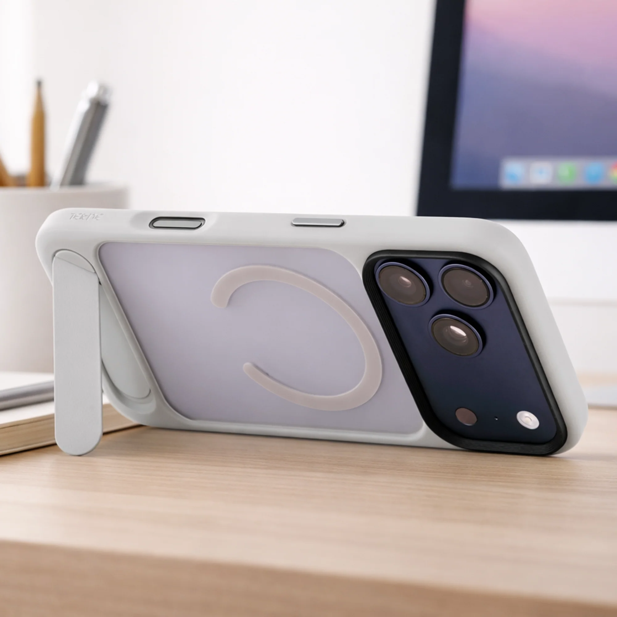 TEKNE Hybrid Frost Matte with stand Case for iPhone 17 Pro Max-Grey - Image 4