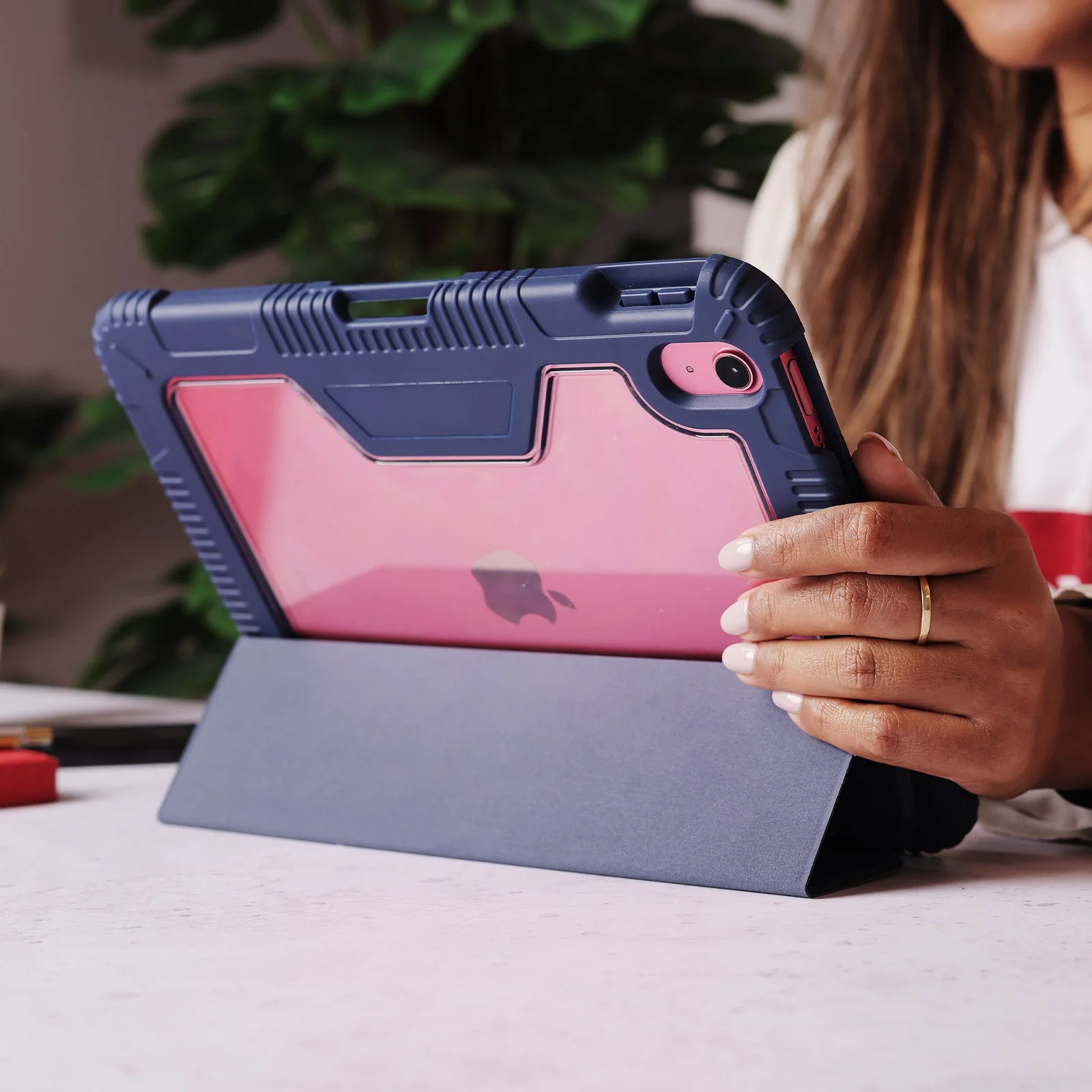 TEKNE Shockproof Vegan Leather Case for iPad 10th Gen 10.9 inch | Stand Function | Drop Protection - Blue - Image 6