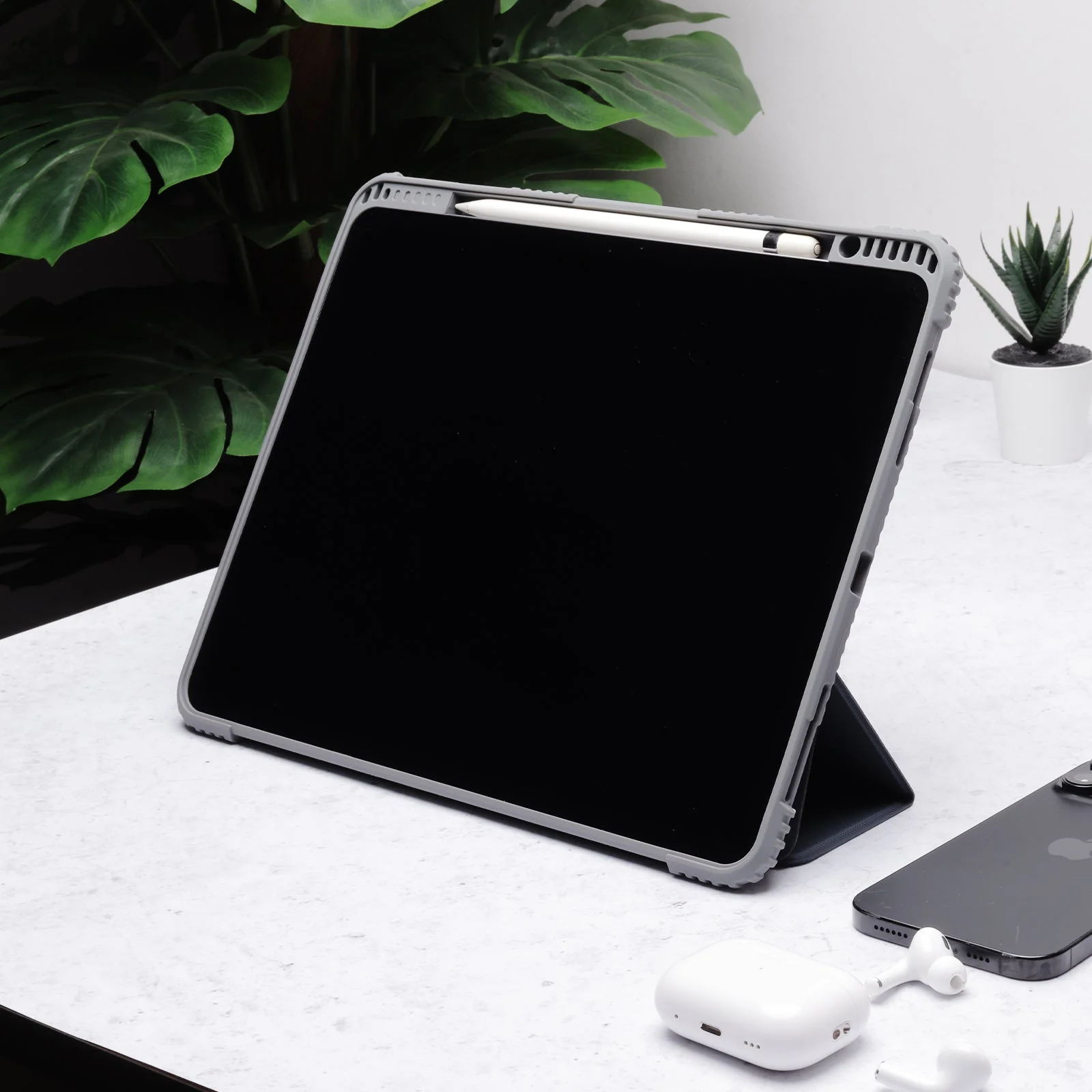 TEKNE Shockproof Vegan Leather Case for iPad Air 13 M2 | Stand Function | Drop Protection - Grey - Image 9